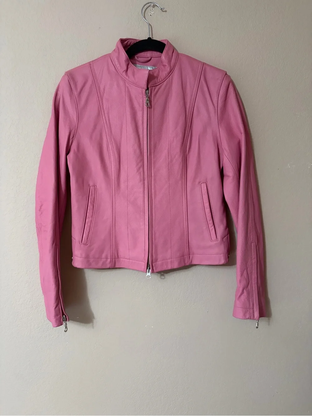 Vintage Wilsons Leather Maxima Pink Moto Jacket Small Y2K Cafe Racer Biker S - Picture 13 of 16